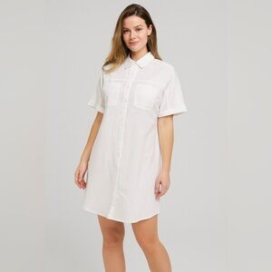 Zeagoo White Shirt Dress Short Sleeve Collared Pocket Detail Size XXL U
